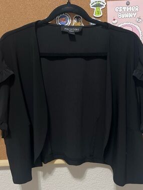 Perceptions Women’s Black Open-Front Sweater 1x ruffle
